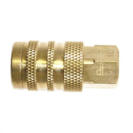 1/4 Inch Industrial Brass Coupler X 1/4 Inch Female NPT 6 Ball + Low Profile, PK 6
